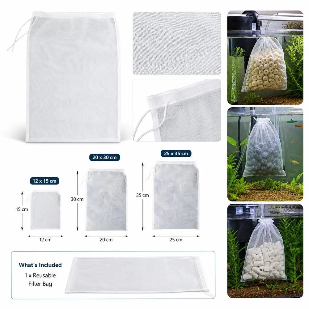 Nylon Aquarium Filter Bag Fine Mesh Drawstring Closure Fish Tank Filter Bag Reusable High Density Aquarium Filter Sock