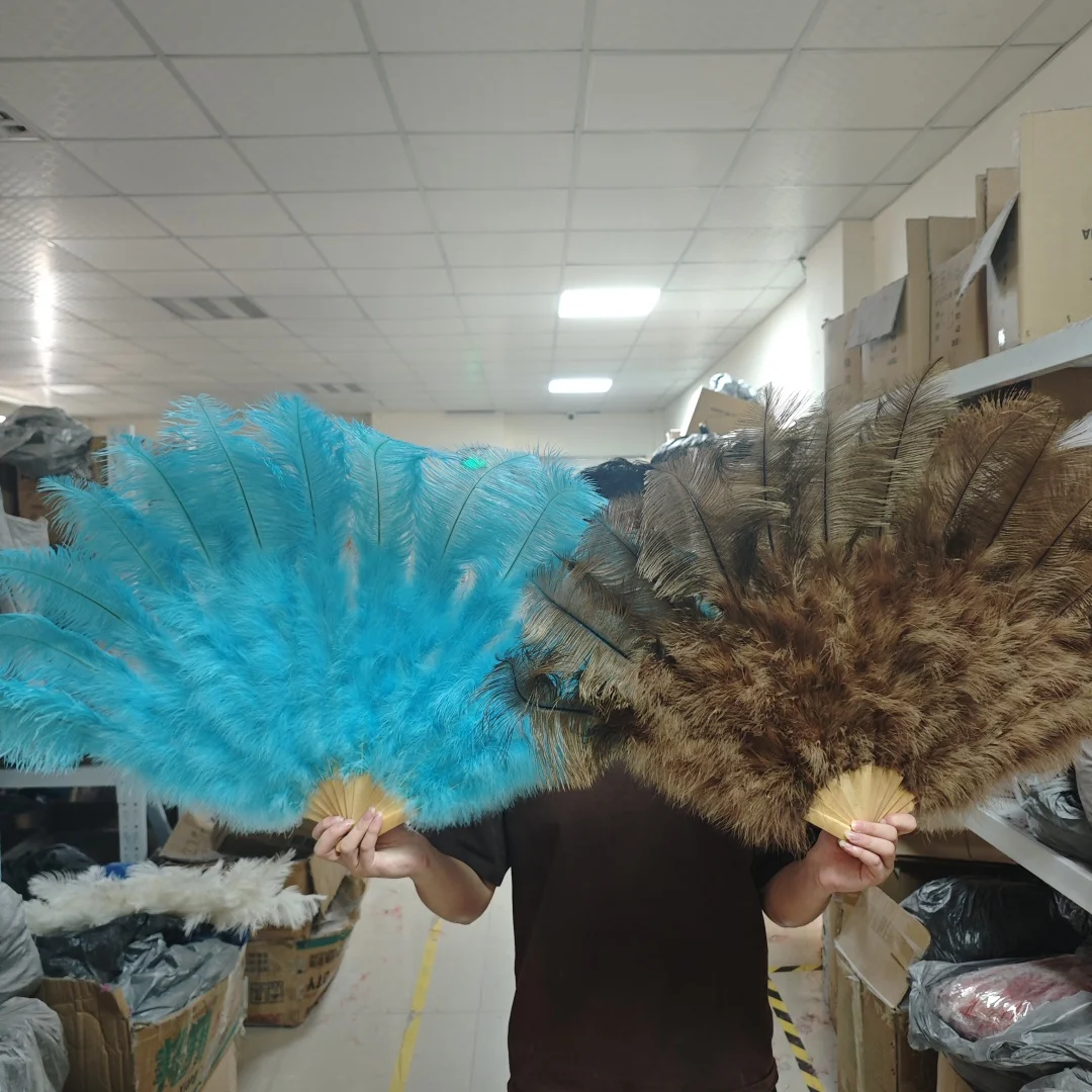 Big Ostrich Feather Fans 13 Bars White Plumes Handheld Carnival Belly Dance Stage Performance Feather Fan Plumes DIY Crafts