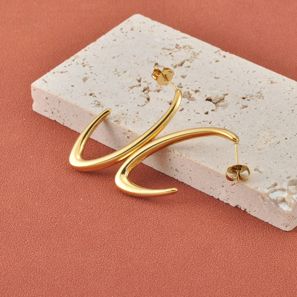 Lokaer klobige geometrische Creolen für Damen, vergoldeter Edelstahl, wasserdicht, für den täglichen Gebrauch, Schmuck E26079