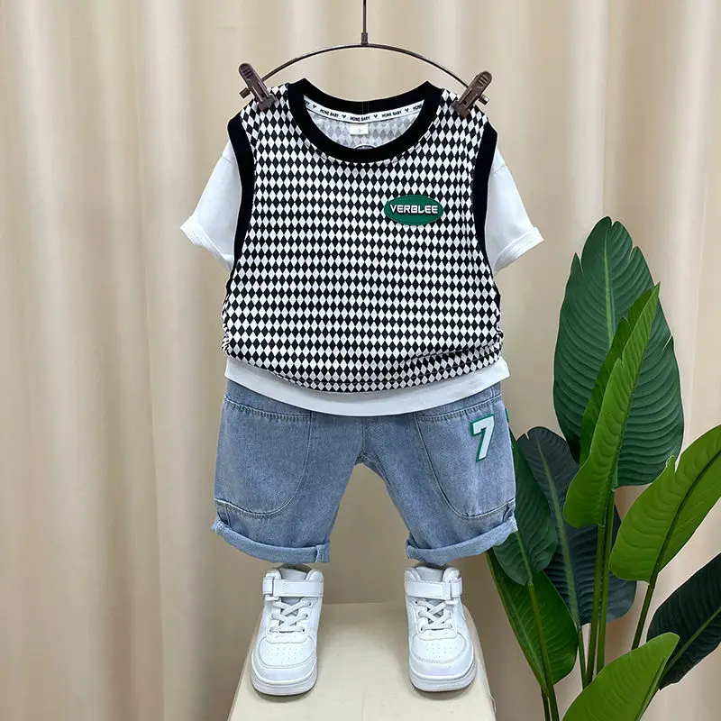 

Leisure Denim Shorts Korean Kids Clothes Outdoor Children T-shirts Children's Suit for Boy Boys Designer Sets Summer Set Casual
