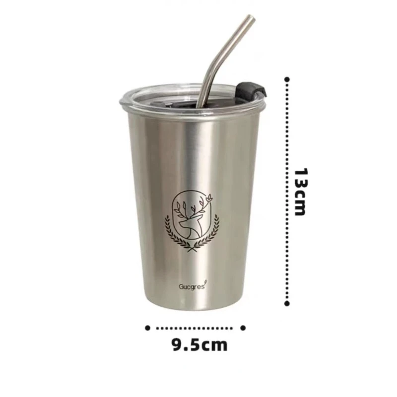 Industrial Style 304 Stainless Steel Household Beer Mugs Anti-drop Teacups Simple Net Red Coffee Cups Straw Cups Fast Chilling