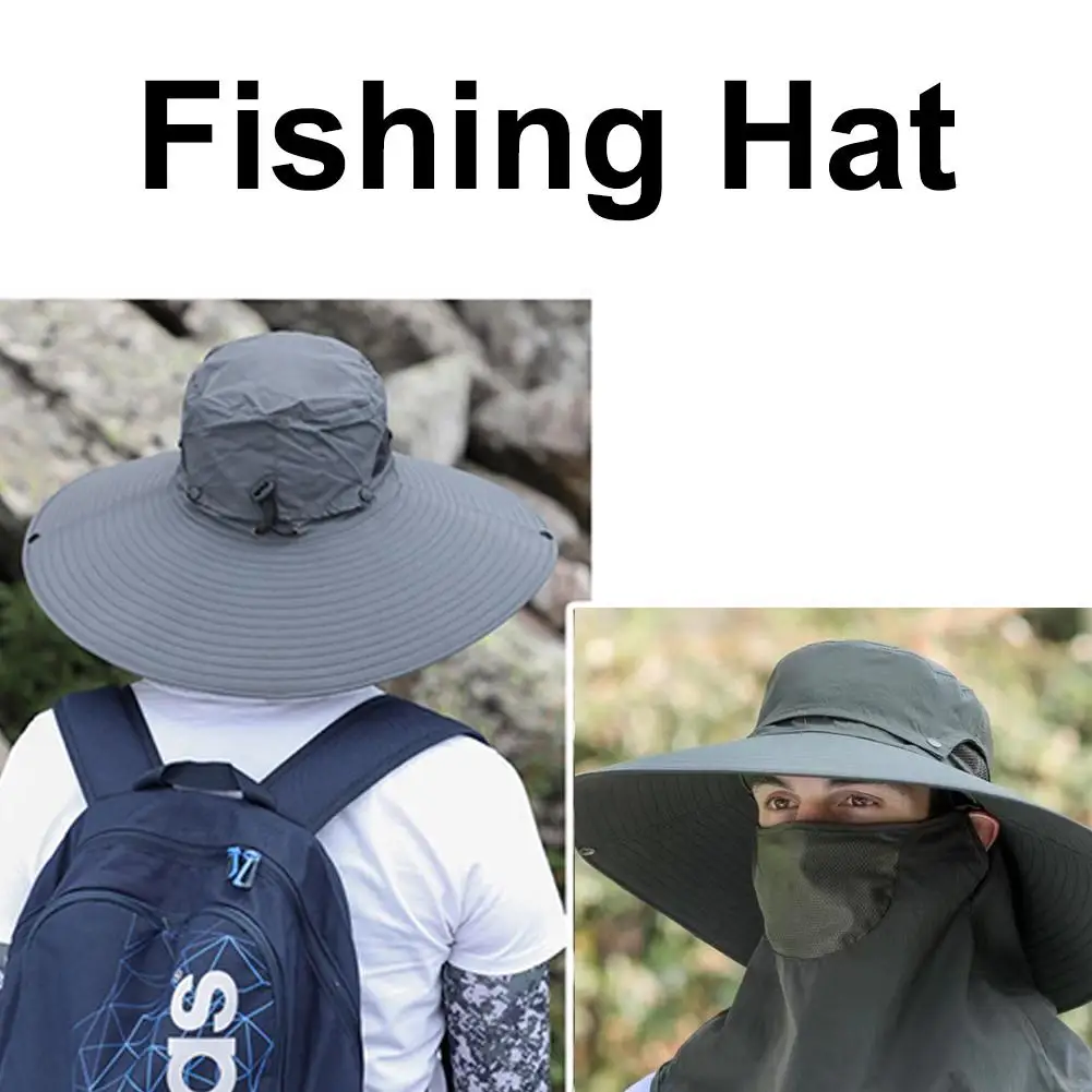 Men Fishing Sunshade Hat UV Sun Protection Cap With Breathable Face Mask Wide Brim Outdoor Work Climbing Hiking Caps