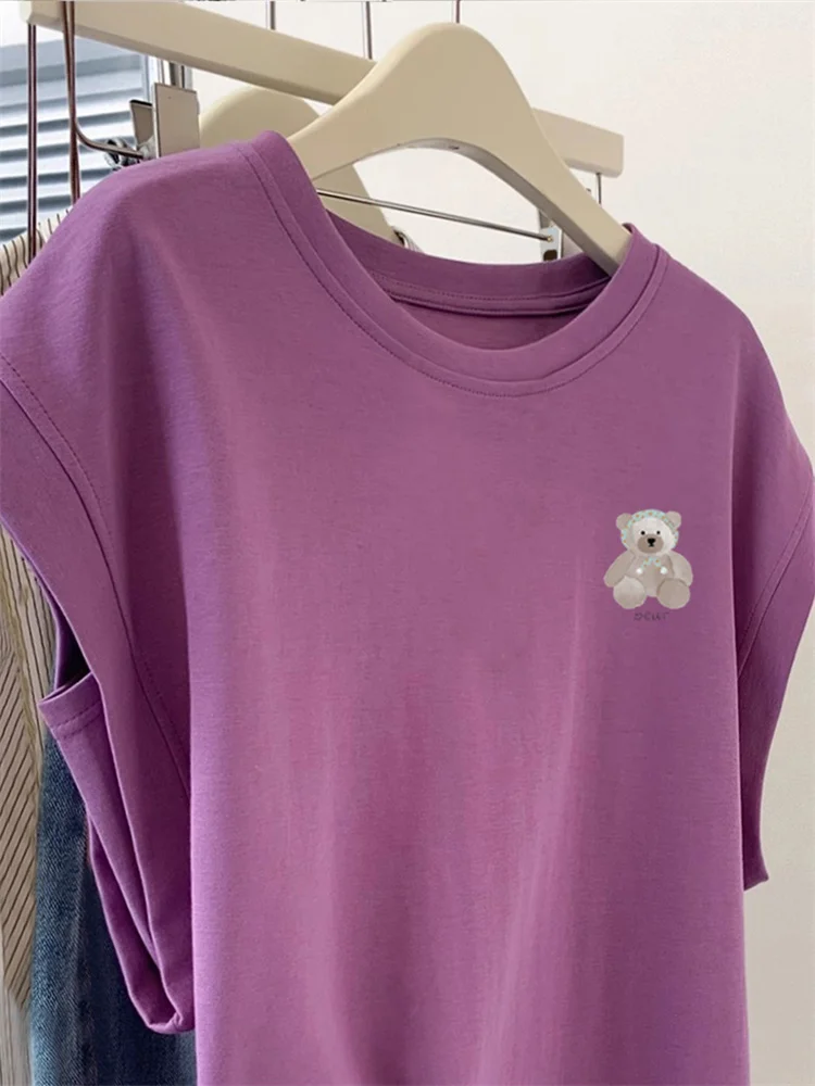 เสื้อยืดทรงหลวมสบายๆ ดีไซน์ฤดูร้อน ใส่ได้หลากหลาย ช่วยให้ดูผอมเพรียว ทันสมัย สีพื้น ป้องกันริ้วรอย ความยาวคลุมไหล่