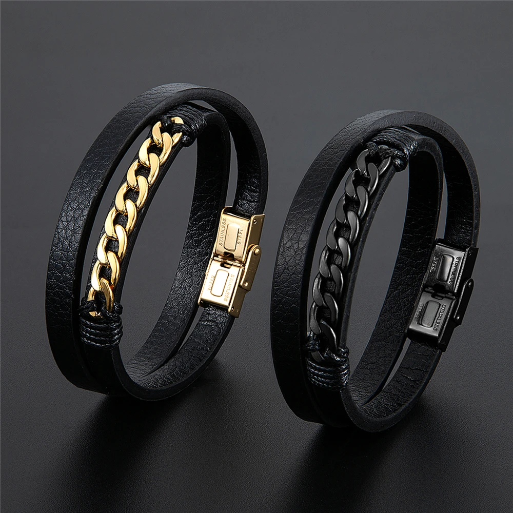 New Fashion Men Bracelet Rope Chain Jewelry Stainless Steel Leather Men\'s Bracelet Motorcycle Accessories Gift Friends Pulseira
