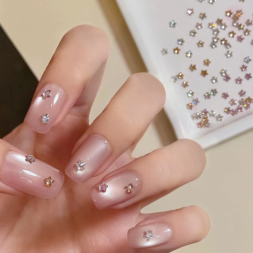 30 Stück 3 mm Mini fünfzackiger Stern Zirkon Nail Art Charms 3D funkelnde gemischte flache Rückseite Pentagramm Nagel Strass DIY Winter Dekor – Detail 3