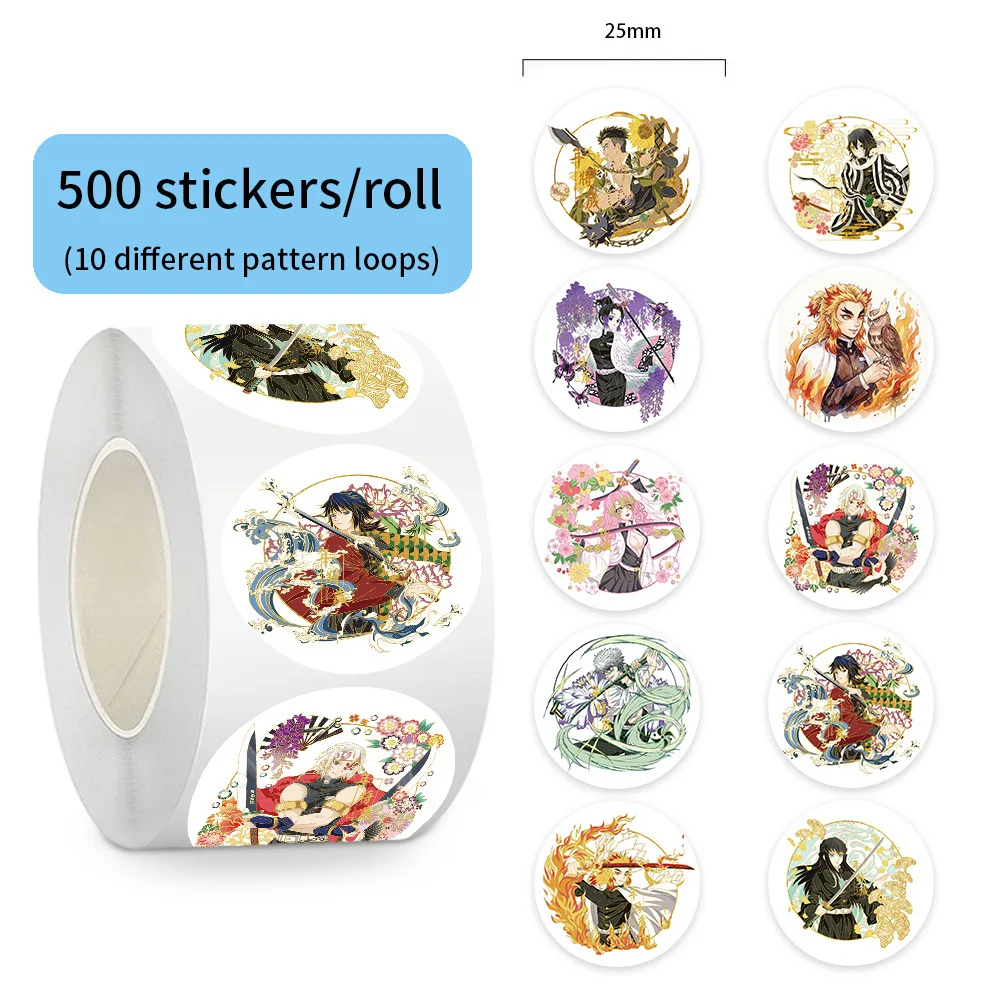 500pcs Demon Slayer Cartoon Sticker Roll Waterproof Decorative Stickers For Phone Laptop Diy Envelope Seal Stationery Kids Gift