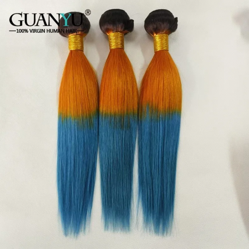 

1B/оранжевый/синий цвет, прямые пучки человеческих волос, бразильские наращивания человеческих волос, 3/4 пучка, предложения, плетение человеческих волос