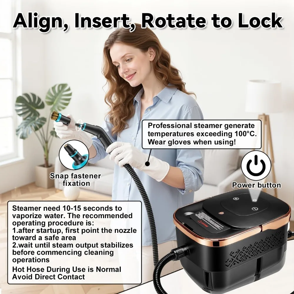 2500W Portable Steam Cleaner, Handheld Pressurized Steamer for Home, Car, Kitchen, Bathroom, Tile, Grout, Furniture