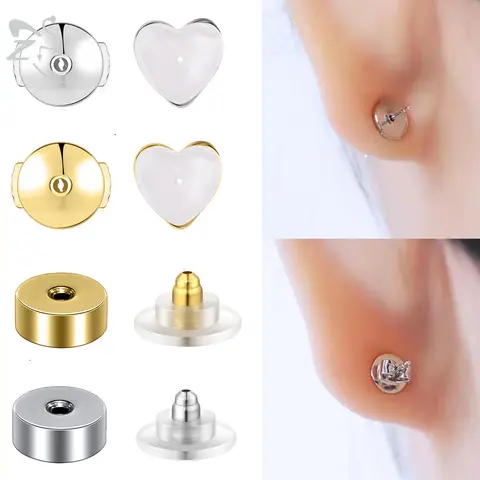 ZS 2-30 pcs/lot en plastique Silicone boucle d'oreille en caoutchouc dos coeur rond en acier inoxydable bouchon d'oreille blocage boucle d'oreille arrière bricolage accessoire