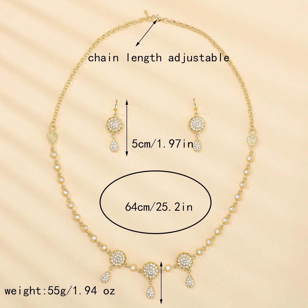 1 Set of Palace-Style Ladies' Necklace & Earring Jewelry, Arabic-Style Ladies' Wedding & Banquet Jewelry image 6