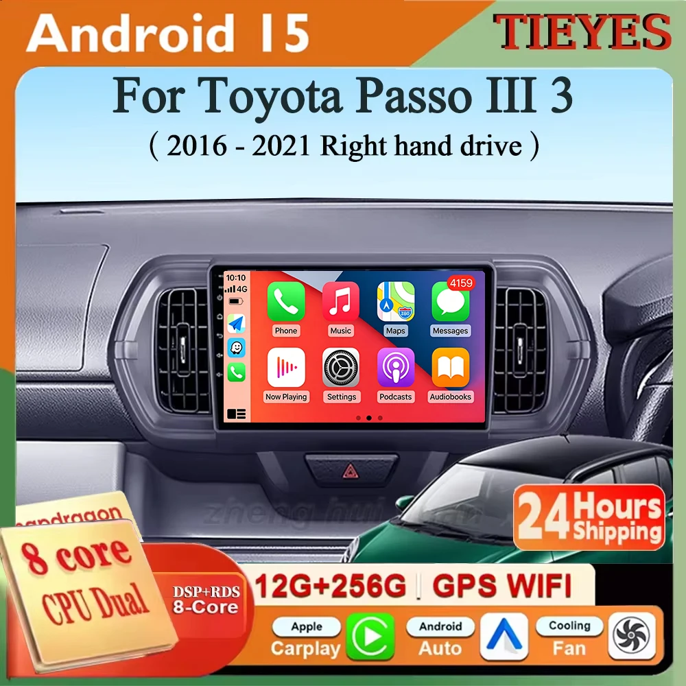 Android 16 Carplay&Auto Car Radio Navigation Multimedia Stereo Player QLED GPS For Toyota Passo III 3 2016 - 2021 Right hand dri