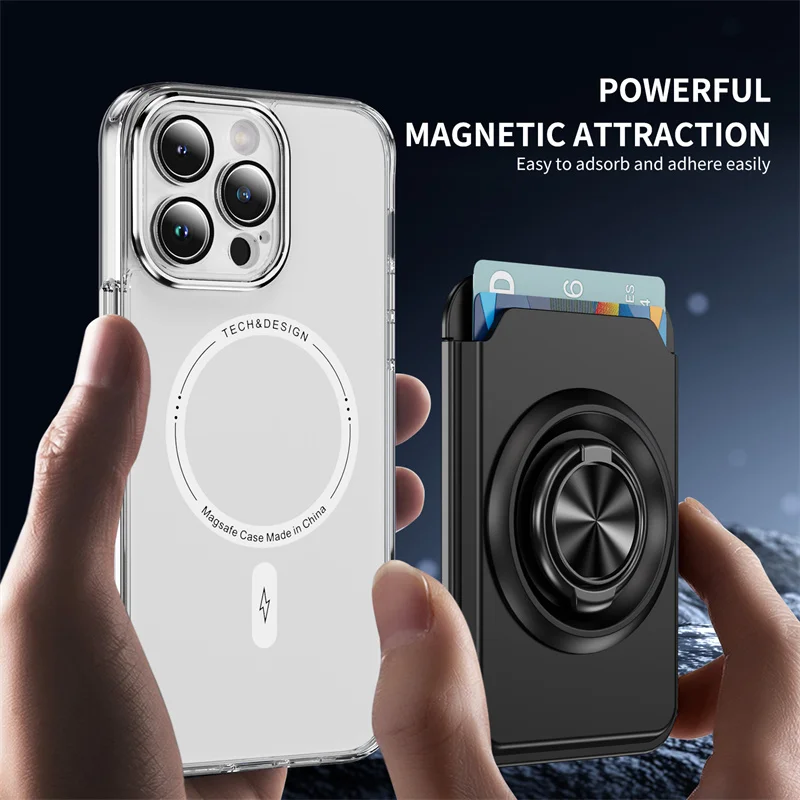 YsmMagnetico per Anello Magsafe 360 °   Portafoglio con staffa per iPhone 1715 14 13 16 Pro Max per Samsung S24 S23 S22 Ultra Cover per borsa per carte