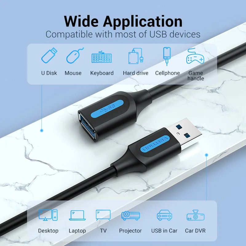 Vention USB 3.0 Extension Cable USB 2.0 Cable USB Male to Female Data Cord for Smart TV PS4 Xbox One PC USB 3.0 Extension Cable
