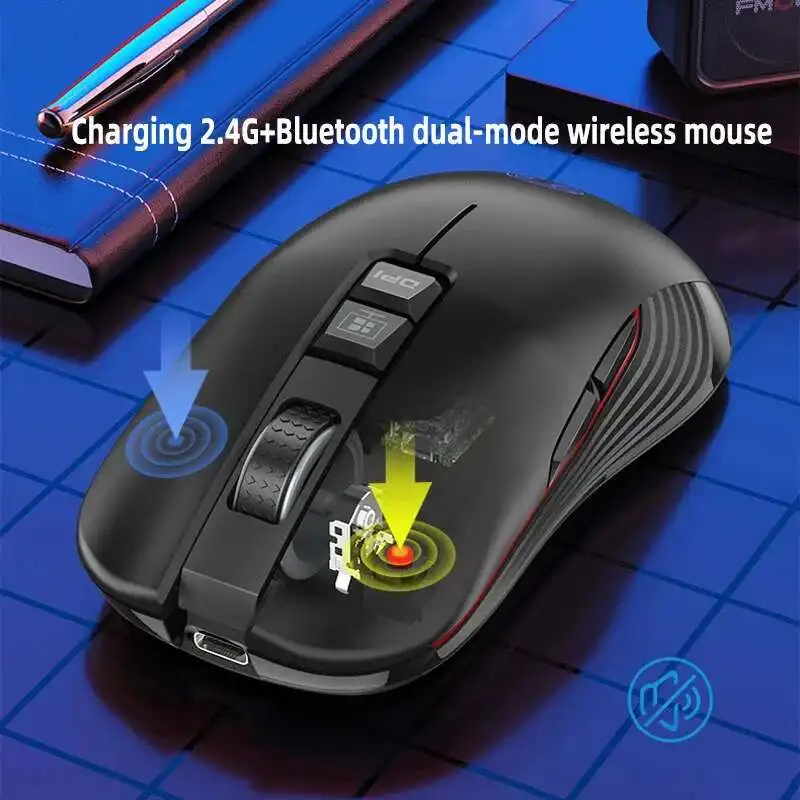 M601 Bluetooth Wireless Dual-mode Mouse 2.4G Type-c Rechargeable Gaming Office Mute Mouse 3-speed DPI Computer Universal Mouse