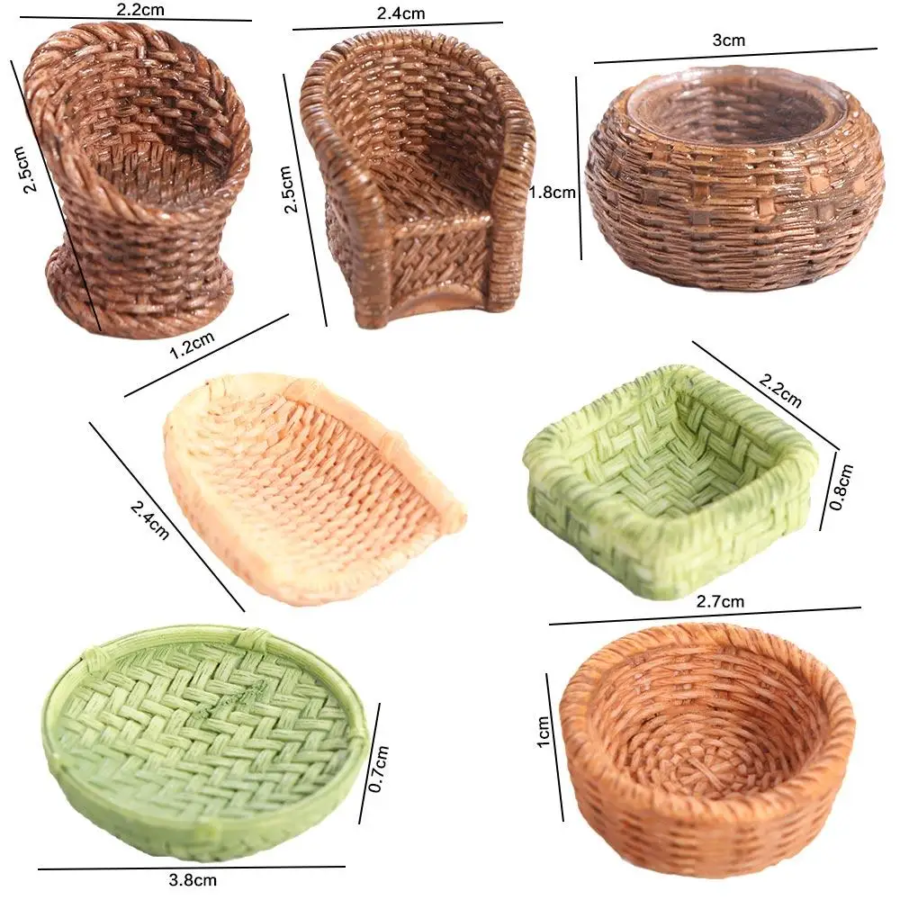 Figure Toys Simulation Simulation Bamboo Basket Basket Dustpan Dollhouse Miniature Resin 1/12 Furniture Decoration Children Toys