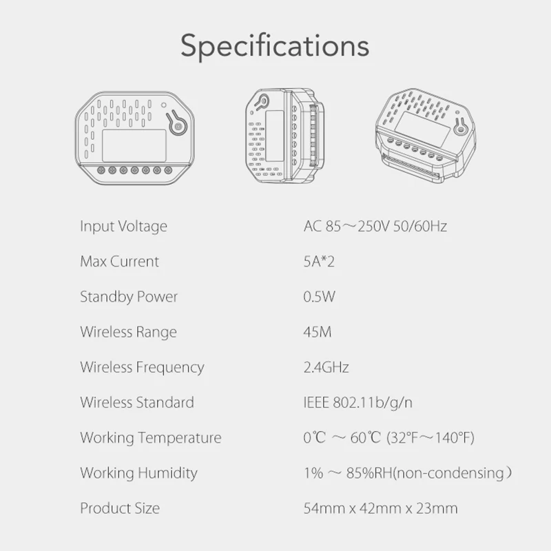 Módulo de interruptor de luz de matéria, relé de 2 gangues 220v com neutro, funciona com tuya smart life homekit smartthings alexa automação residencial