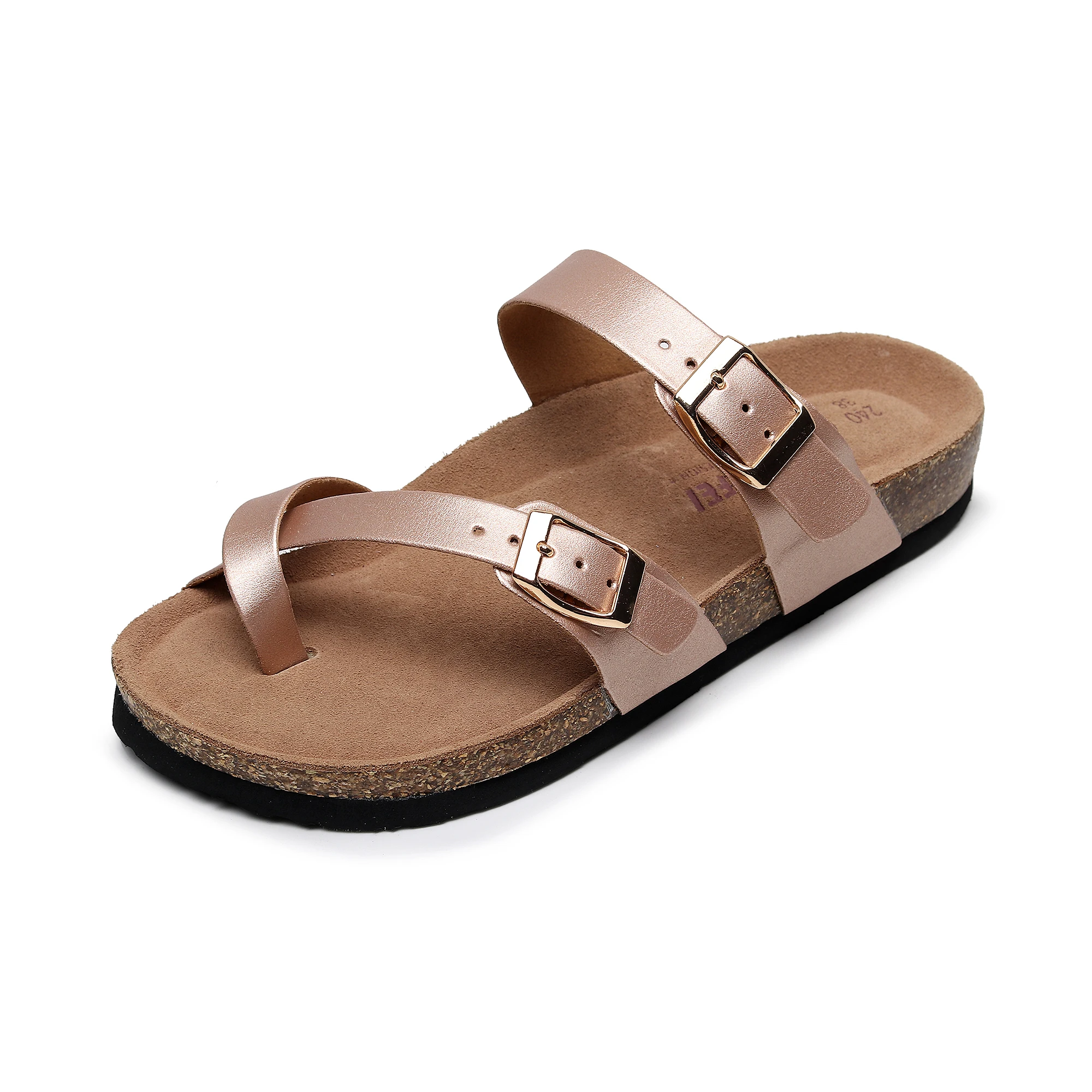 2024 New Rose Gold Women Fashion Flat Flip Flop Cork Shoes Beach Slippers