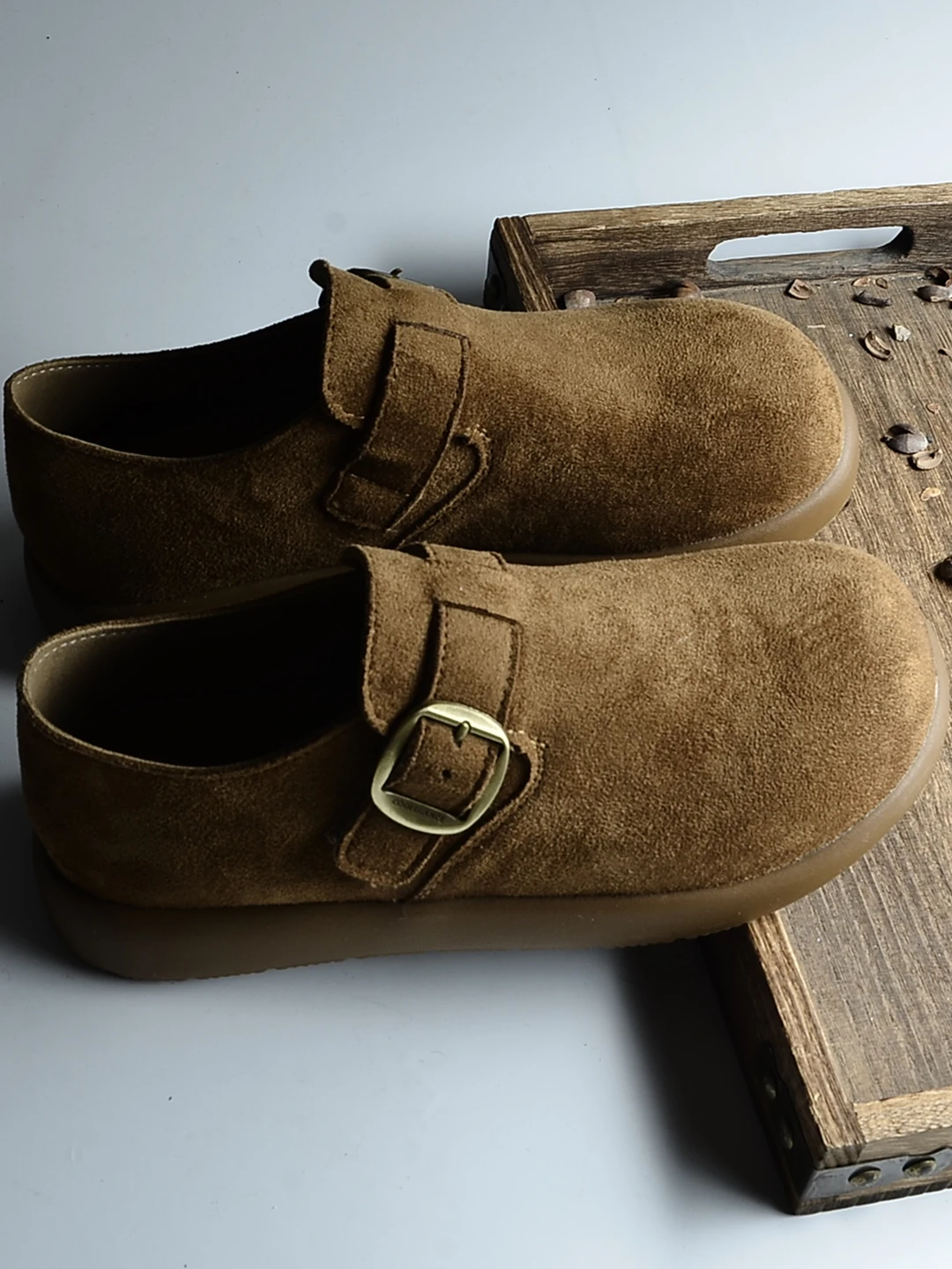 Comfortable Camel Velvet Surface Flat Heel Women's Slip-On Shoes Fashionable Spring Season round Toe Rubber Outsole Shoes