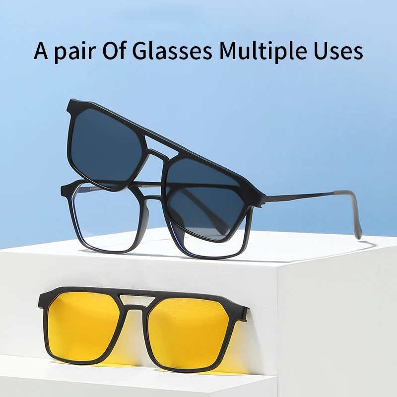 HDCRAFTER Men's Prescription Glasses with Magnetic Clip On Sunglasses Graduated Eyewear Retro Optical Lenses with Recipe 6616