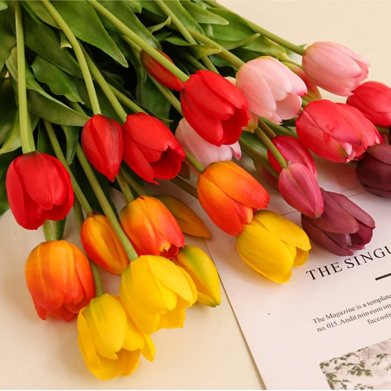 

5pcs Luxury Silicone Real Touch Tulips Bouquet Decorative Artificial Flowers Living Room Decoration Flores Artificiales
