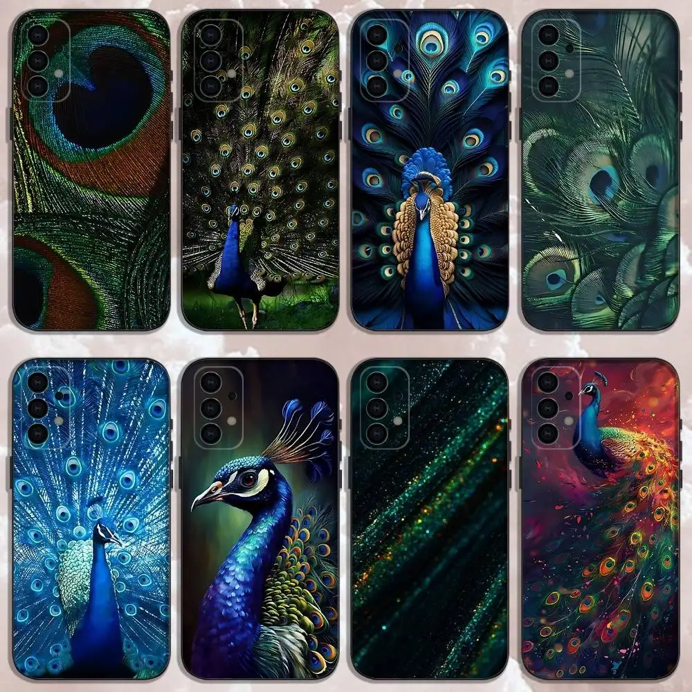 

Bird Peacock Feather Phone Case For Samsung Galaxy A13,A21s,A22,A31,A32,A52,A53,A71,A80,Soft Black Shell