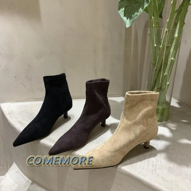 2023 New Autumn Women Sock Ankle Boots Fashion Black Slip on Ladies Elegant Dress Short Boot Thin High Heel Dress Chelsea Shoes