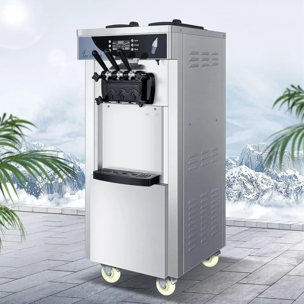 Commercial soft ice floor standing ice cream machine, 3 flavors, 2 hoppers, 3 dispensers, used in restaurants and snack shops