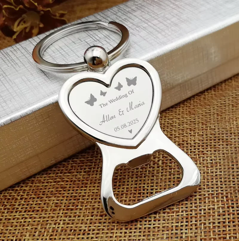 50/100Pcs Personalized Wedding Gifts For Guests Heart Bottle Wine Opener/Keychain Wedding Favors Birthday Party Souvenir Custom