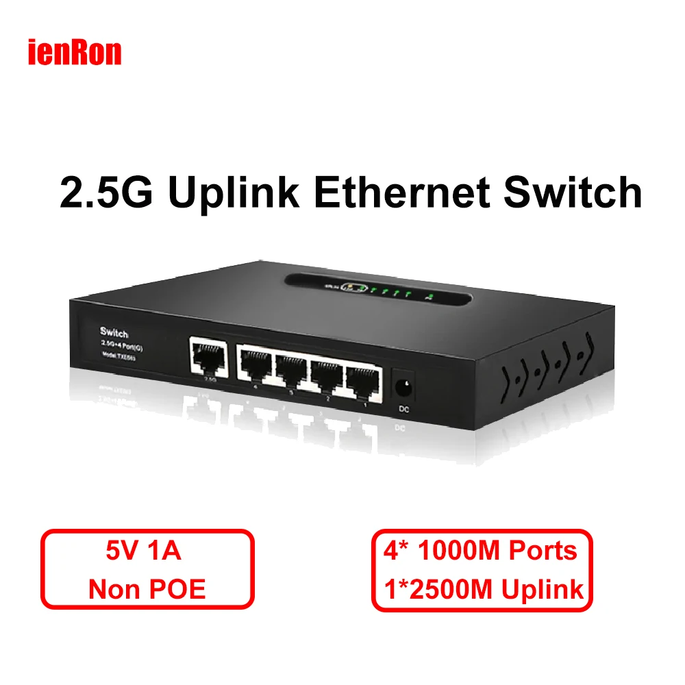 

Ienron 5 Ports Ethernet Switch 2.5G Base-T Uplink Port 1000Mbps RJ45 Ports Gigabit Switch 5V Network Splitter for Wifi Router