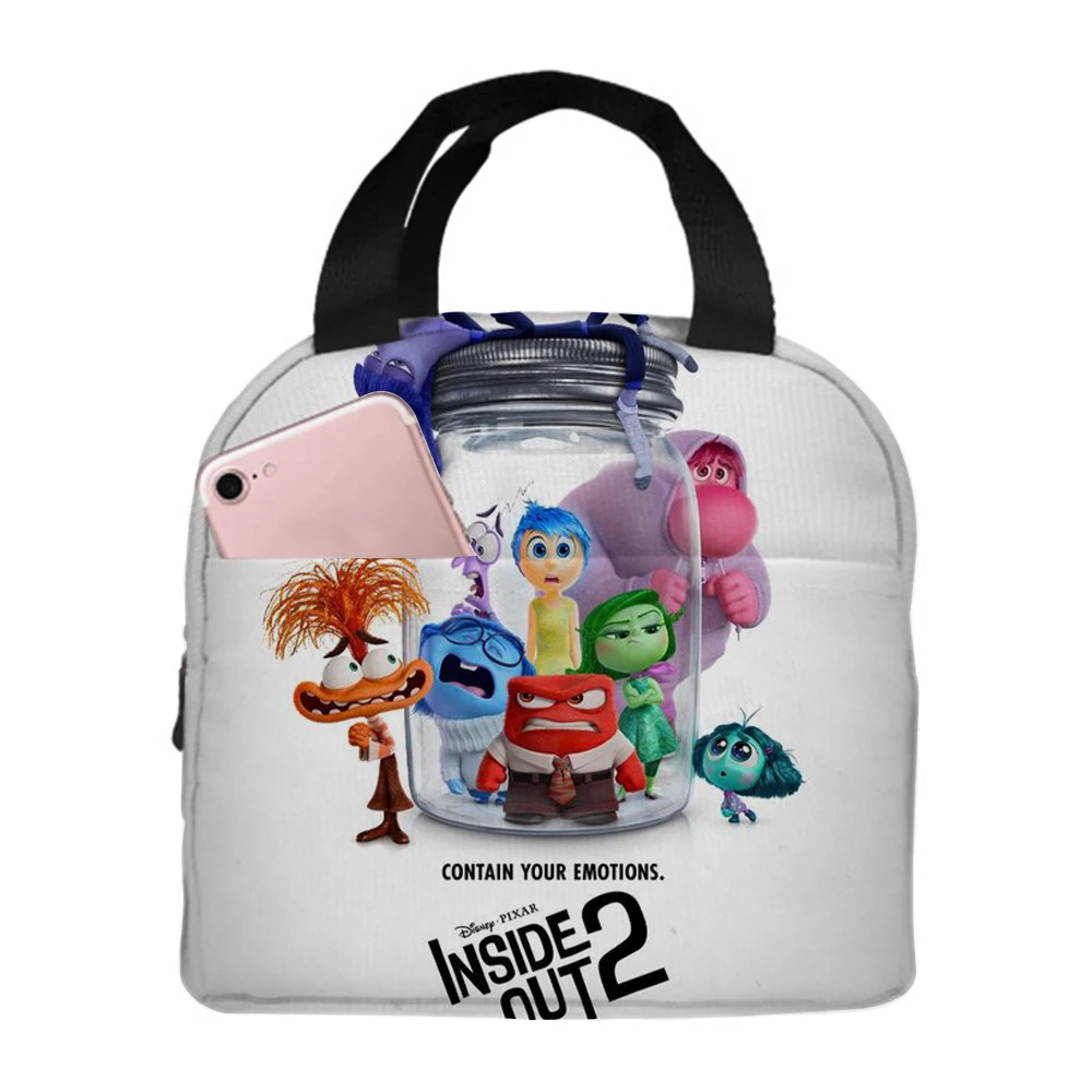 Inside Out 2 Lunch Bag for Kids Disney Joy glossy Anger Anime isolamento termico borsa School Picnic Office Bento Food Pouch