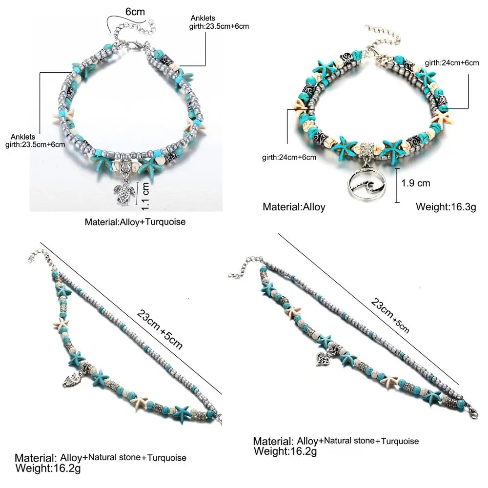 New Adjustable Ankle Bracelet Beach Turtle Double Starfish Anklet Beads Conch Foot Chain Women