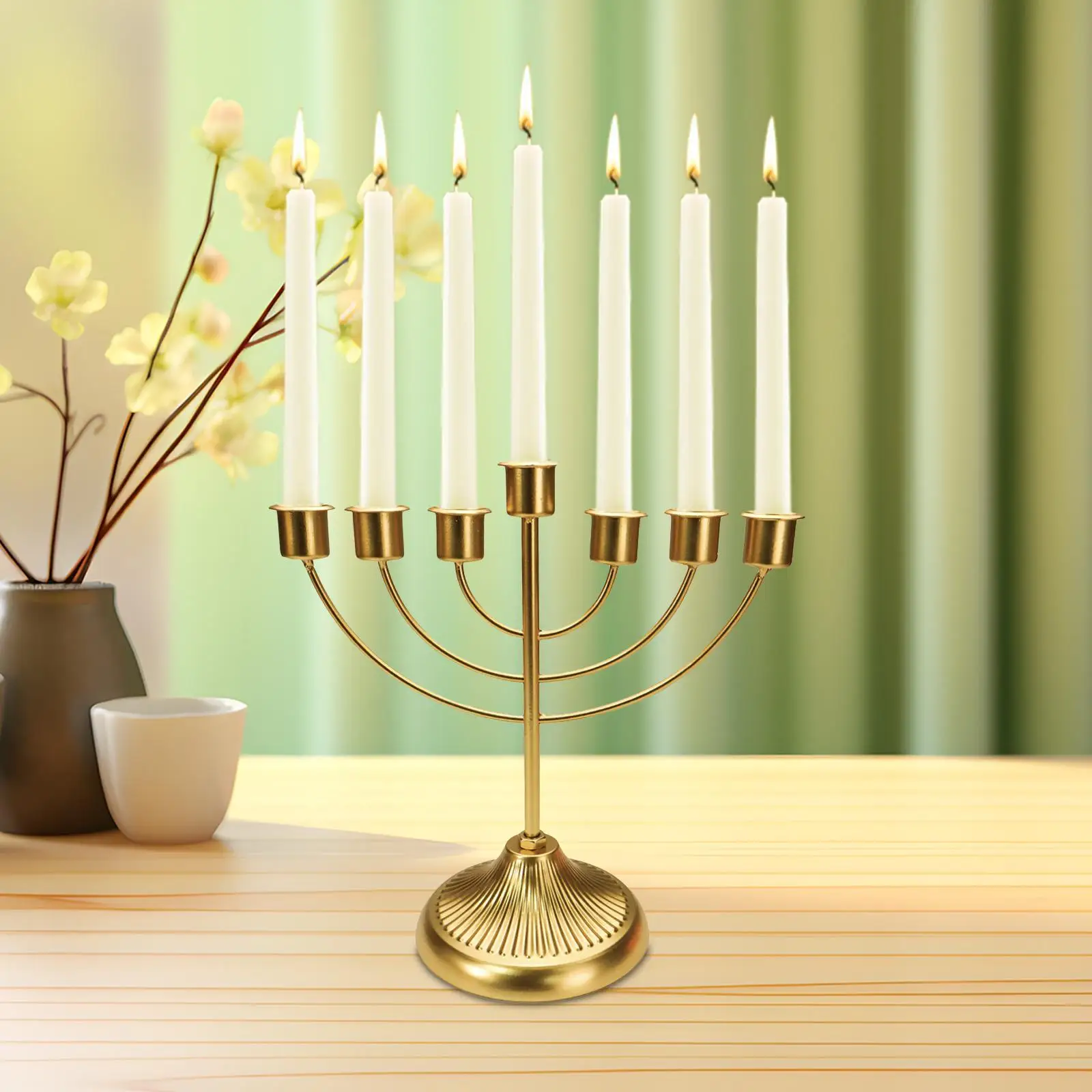 Candlestick Jewish Holder, Hanukkah Decoration Menorah Golden Table Centerpiece Candelabra Menorah for Desk Bedroom