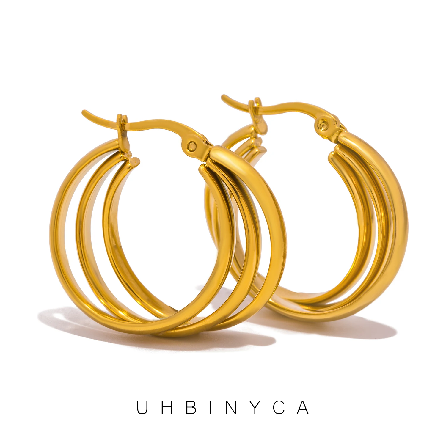 Multilayer Big Hoop Earrings for Women Fashion 18K Gold Plated Stainless Steel Hoops Ear Buckle Jewelry