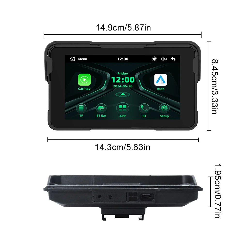 لوحة قيادة رقمية محمولة للدراجات النارية مقاس 5 بوصات لاسلكية CarPlay Moto Android Auto GPS شاشة عرض تعمل باللمس للملاحة للدراجات النارية