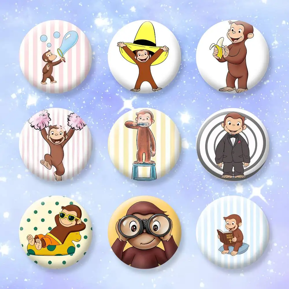 C-Curious George Cute Monkey Brooches Cartoon Badge Pins Backpack Hat Accessories Friend Gift