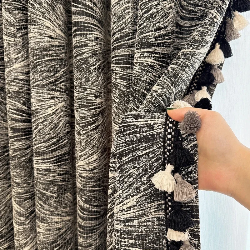 New Alpine Jacquard Black and White Chenille Thickened Curtains for Living Room and Bedroom French Windows Customized for Villas