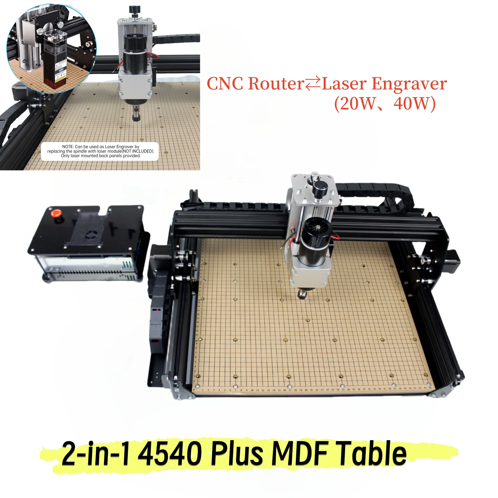 【EU/USA SHIP】CNC 500W Spindle Cutting Machine 4540 Plus MDF Table Worktop Metal Milling Engraving Machine 40w Laser Engraver