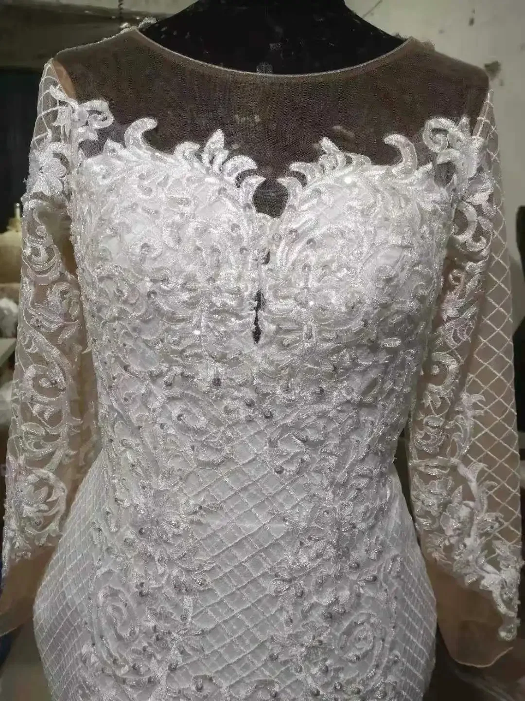 ชุดแต่งงานแบบคลาสสิกคอตักประดับลูกไม้ Vestido De Noiva พร้อมกระโปรงถอดได้ แขนยาว สไตล์แอฟริกัน