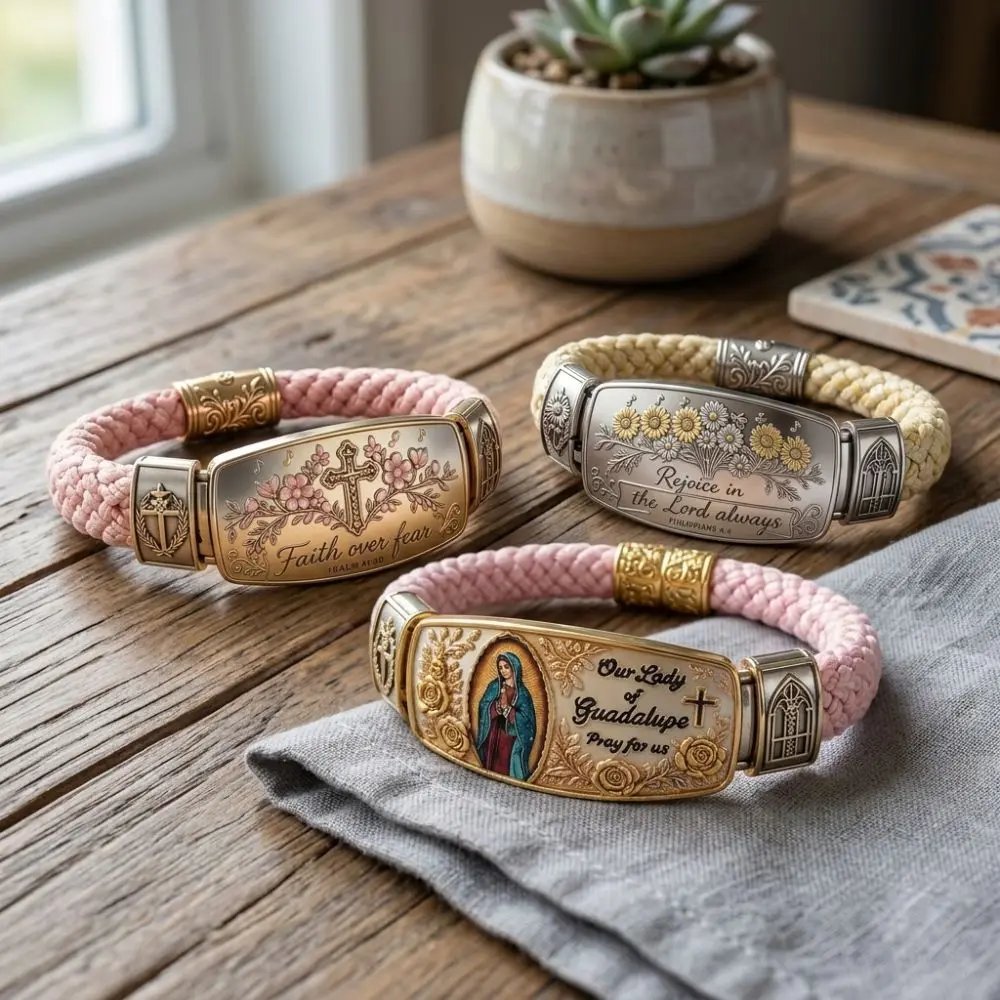 Faith Over Fear Faith Over Fear Bracelet Retro Style Bible Verse Cross Faith Bracelet Floral Pattern Catholic Prayer