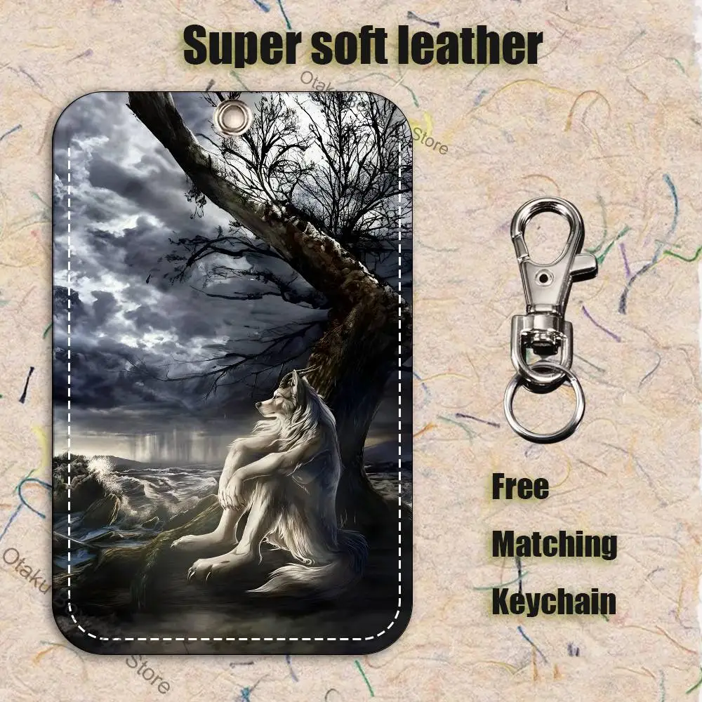 Alpha Sigma Wolf Cool Pattern 1Pc PU Leather Card Holder Keychain Key Ring Door Lock Access Tags ID