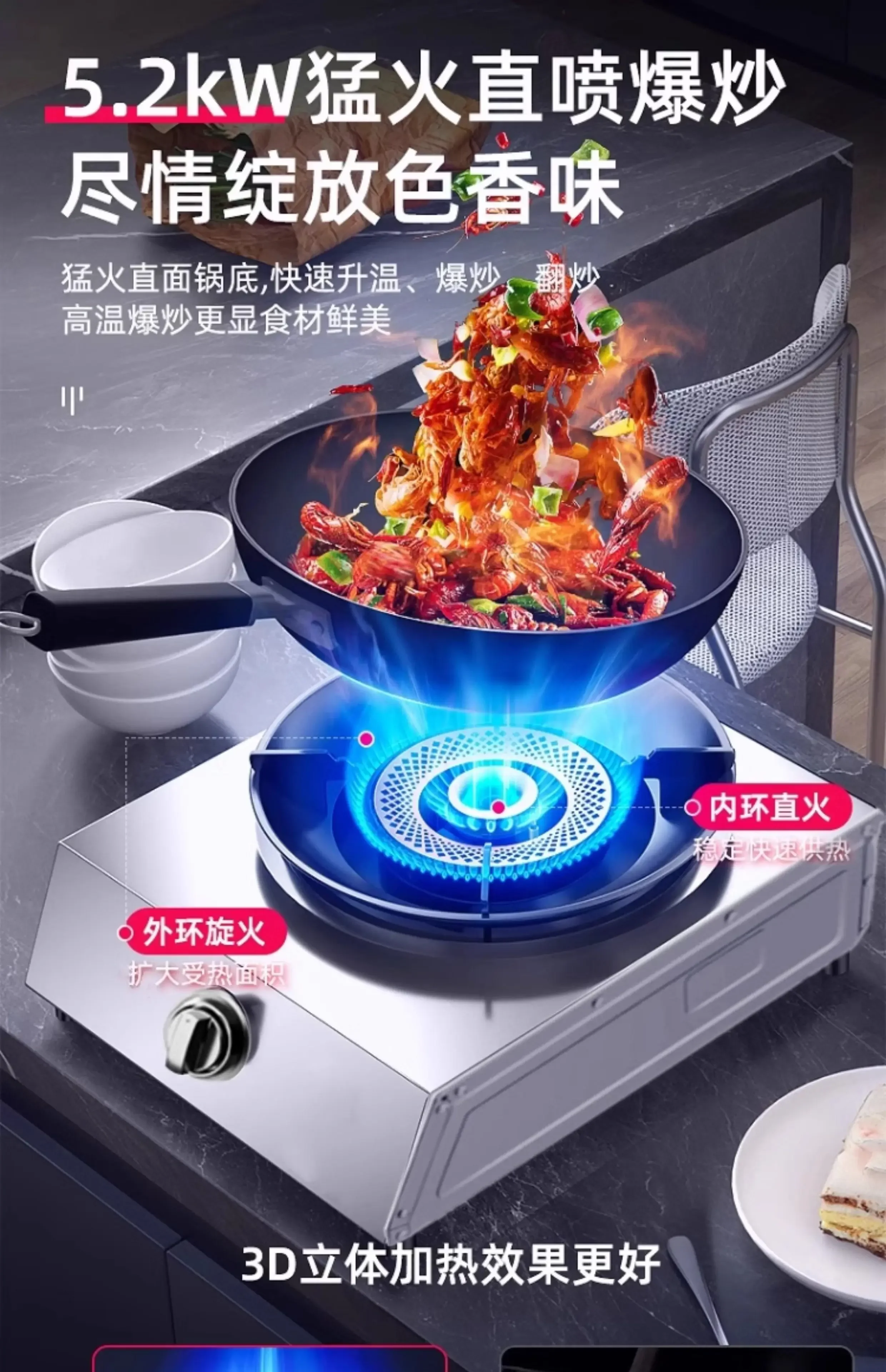 Energy Saving Home Gas Stove Thick Stainless Steel Flameout Protection LPG Natural Gas Burner DDA