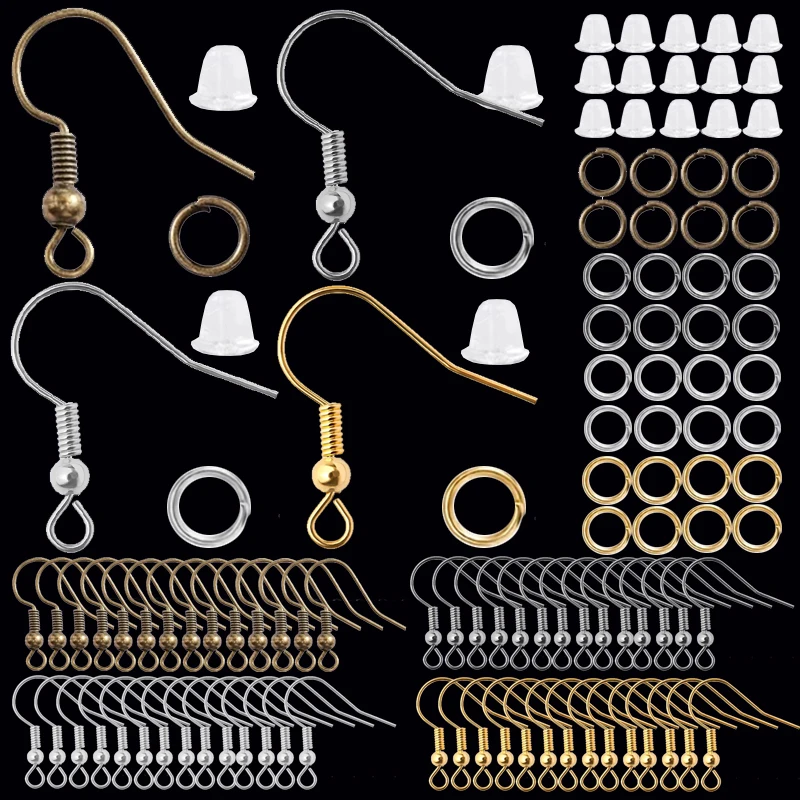 300Pcs Earrings Set Hypoallergenic Earring Hooks Clear Rubber Earring Backs Jump Rings For Jewelry Making Findings Supplies