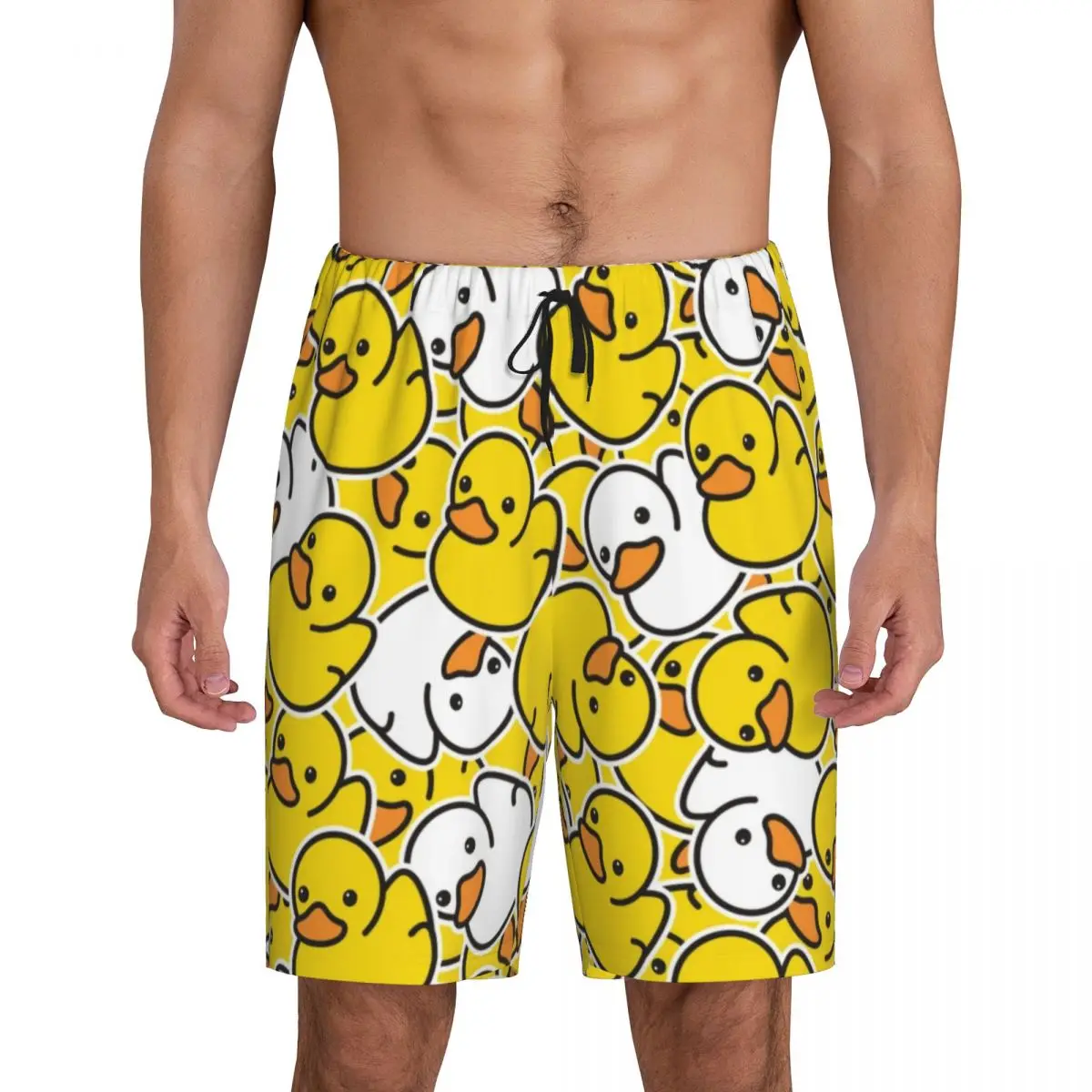 Custom Yellow Cartoon Animal Rubber Duck Pajama Shorts Men's Sleepwear Lounge Bottom Stretch Sleep Short Pjs with Pockets