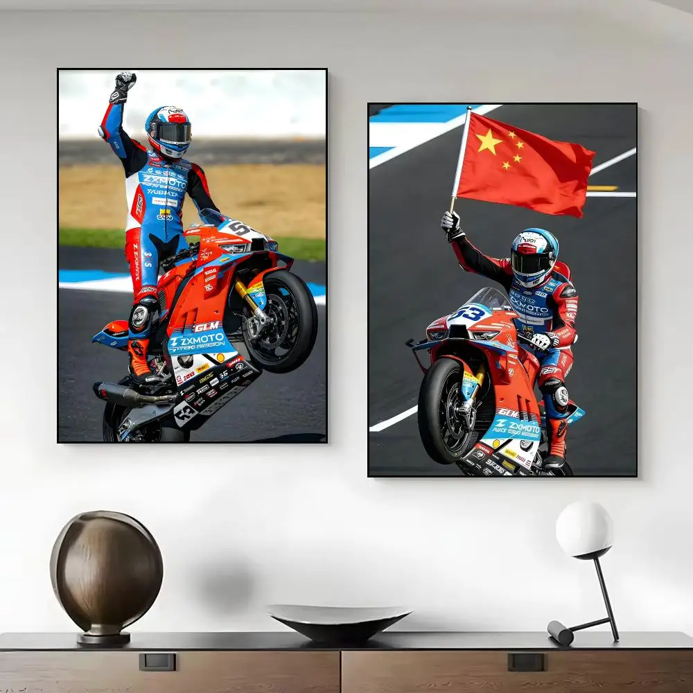 Brand Z-Zhang Xue Motorcycle Poster Framed Canvas Wall Art Print for Office Dining Room Bathroom Wall Decor