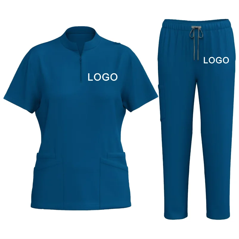Unisex Scrubs Hospital Doctor work Uniform Operating Room Uniform Solid Stand-up Collar Quick-Drying Grooming Work Suit DIY Log