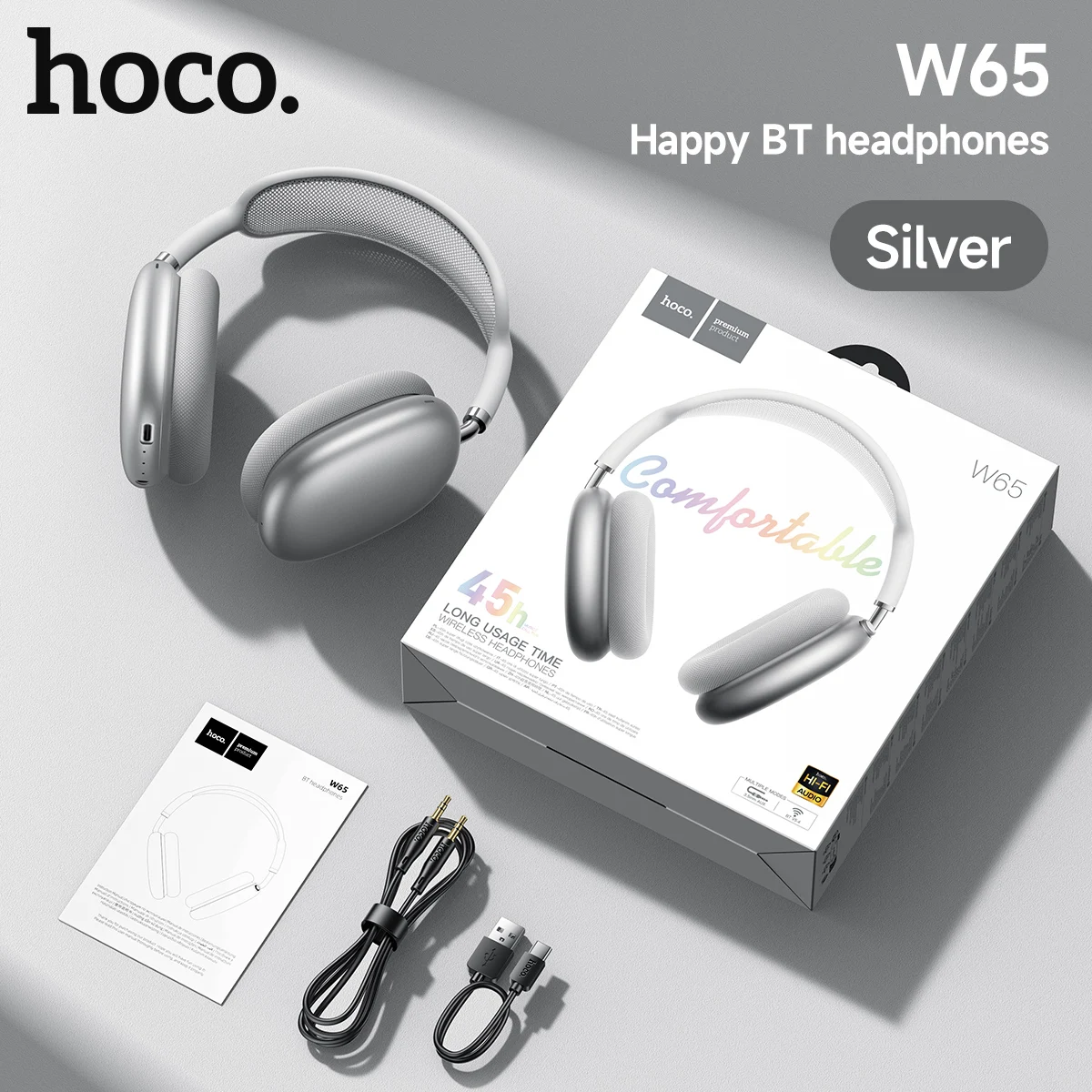 HOCO W65 Bluetooth-Kopfhörer, Over-Ear, kabellos, große Ohrhörer, HiFi-Sound, Sport-Headsets mit Lautstärkeregler, Air Earbuds Max – Detail 9