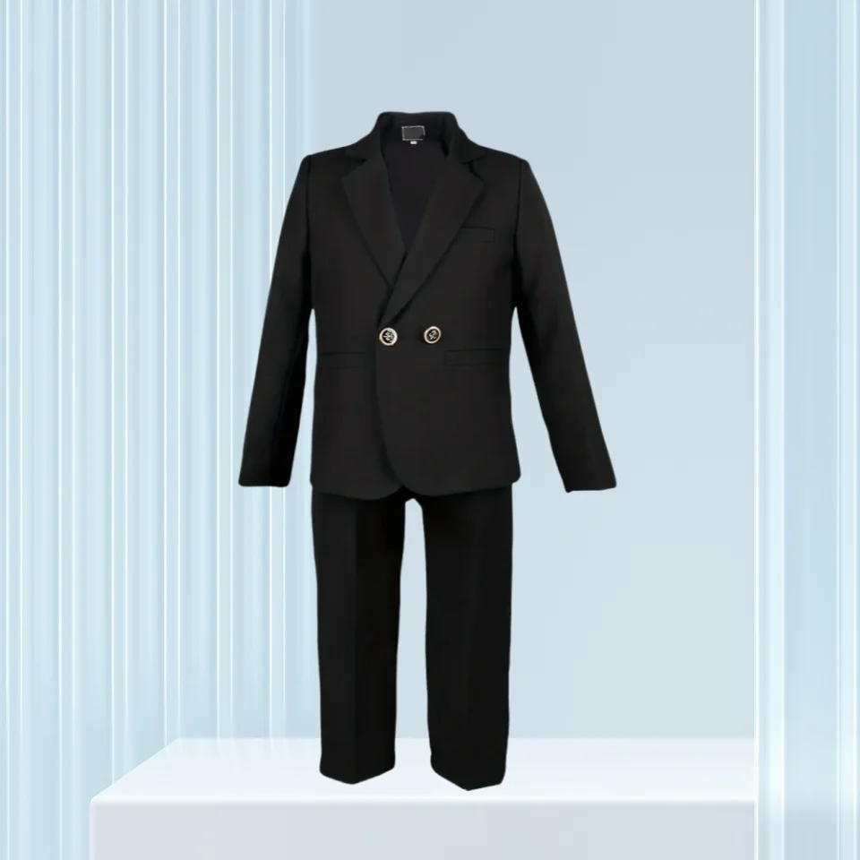 Boys Formal Black 2Piece Suits Set with Jacket Pants For Birthday Stage Show Speeches Hosting Flower Boys Wedding Outfit