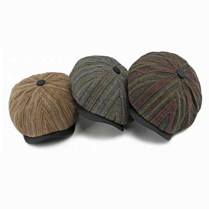 

Casual Beret Cap Retro Newsboy Caps Artist Painter Beret Hat Octagonal Flat Cap Mens Berets Autumn Winter Striped Blinders Hats