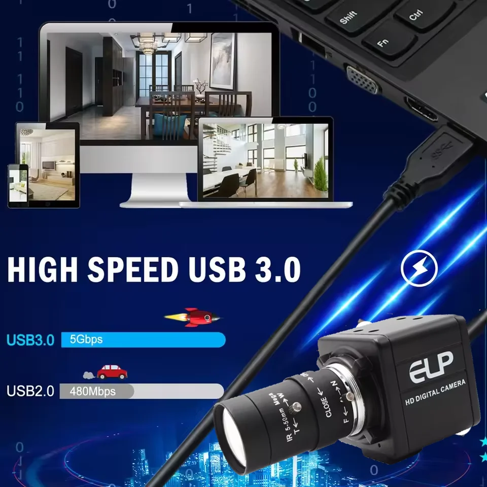 ELP 1080P 50FPS USB3.0 Camera with 2.8-12mm Zoom lens IMX291 Webcam for Machine Vision