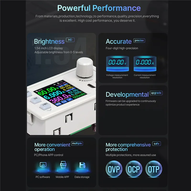 RK6006-BT Digital Control Power Supply Buck Converter 60V 6A 4 Digit COMM Adjustable DC to DC Step Down Voltage Bench